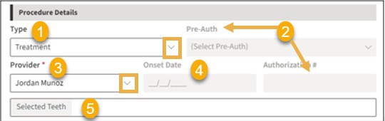 Procedure details section with numbered items in yellow to identify completion boxes.